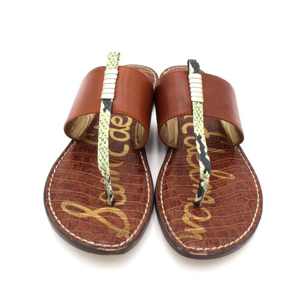 Sam Edelman Kaye Sandals Womens 9 Brown Leather Snake Print Thong Flat Slip On - Picture 2 of 7